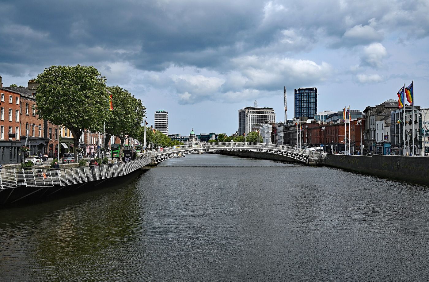 The Ha'penny Bridge over the Liffey in Dublin.